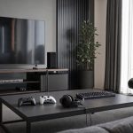 Controles, headset, teclado e cadeira gamer organizados para sessão multiplayer em casa
