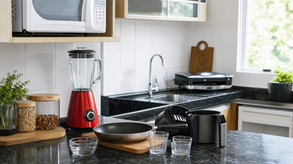 Cozinha moderna com utilidades domésticas para cozinhar e servir durante a Black Friday.