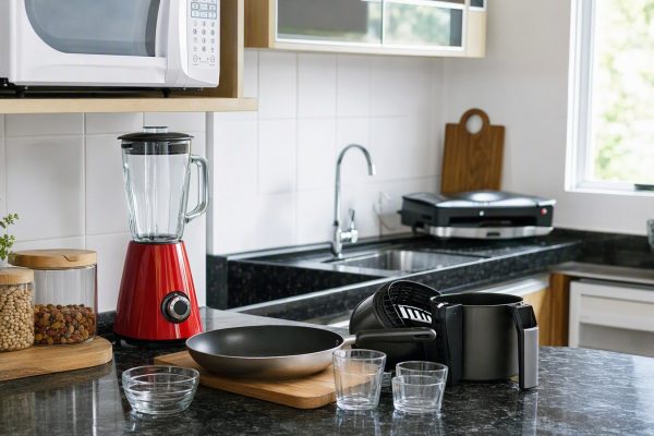 Cozinha moderna com utilidades domésticas para cozinhar e servir durante a Black Friday.